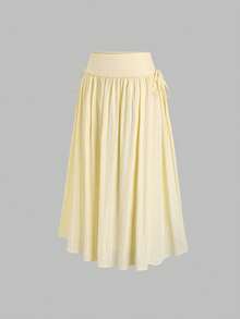 SHEIN Sweetro 女士甜美度假风黄色半身裙，春夏秋季 - 黃色 - 查看 1