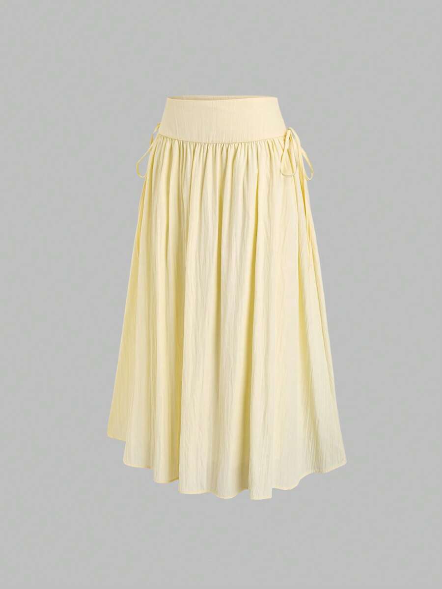 SHEIN Sweetro 女士甜美度假风黄色半身裙，春夏秋季 - 黃色 - 查看 1