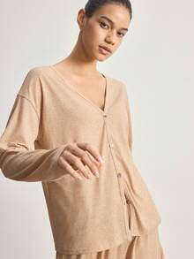 Ocili Minimalist Comfortable Collarless Soft Pajama Set For Women - Yellow - View 2