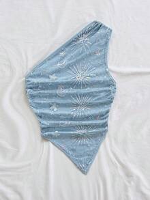 Soleia Top da donna taglie forti estivo azzurro chiaro stile Fairy-Core da rave con paillettes e scollo asimmetrico, boho chic per festa tropicale, spiaggia, ospite di matrimonio, laurea e brunch - Blu - Visualizzare 6