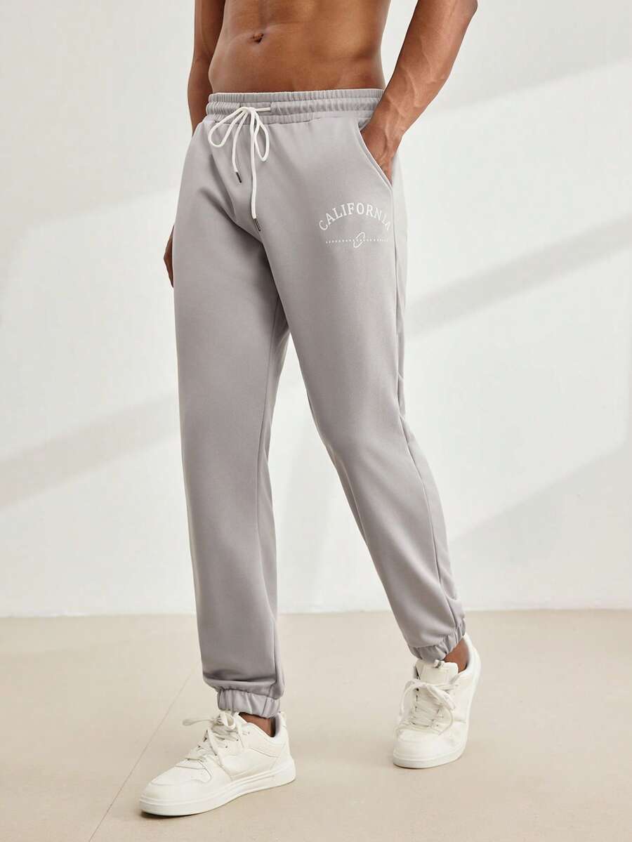 Driftmere Quần jogger nam in chữ, có dây rút ở eo và túi - Xám - Xem 1