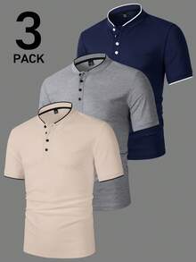 Manfinity Homme Men's Casual Commuting Polo Shirt Set With Trim Navy Blue Summer - Multicolor - View 4