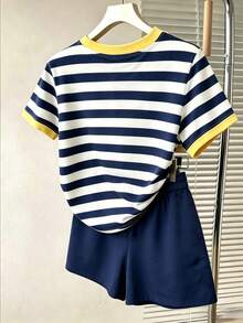 Resyla Bộ đồ hai mảnh kẻ sọc in hình chanh dành cho nữ, thích hợp mặc hàng ngày. - Nhiều màu - Xem 2