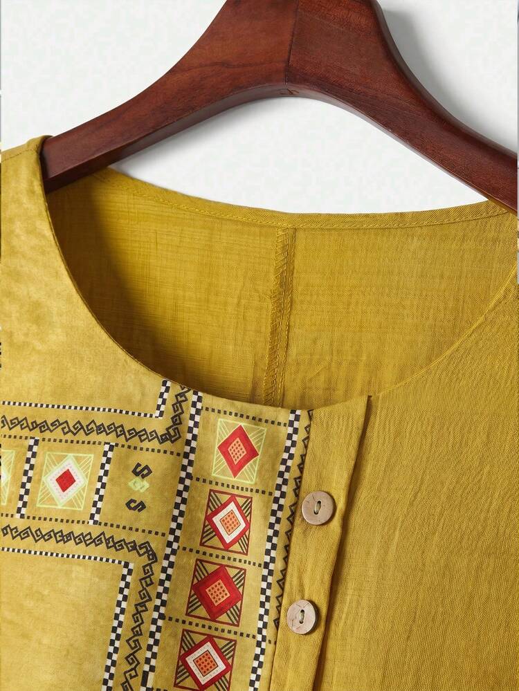 Plus Size Women Geometric Pattern Short Sleeve Loose Casual Shirt Summer Tops Summer Outfits Spring Clothing Spring Outfit Festival Outfits For Women Vacation Outfits Women Holiday Outfits For Women Summer Holiday Outfits Country Style For Women Zanzea  Zanzea Blouses For Women