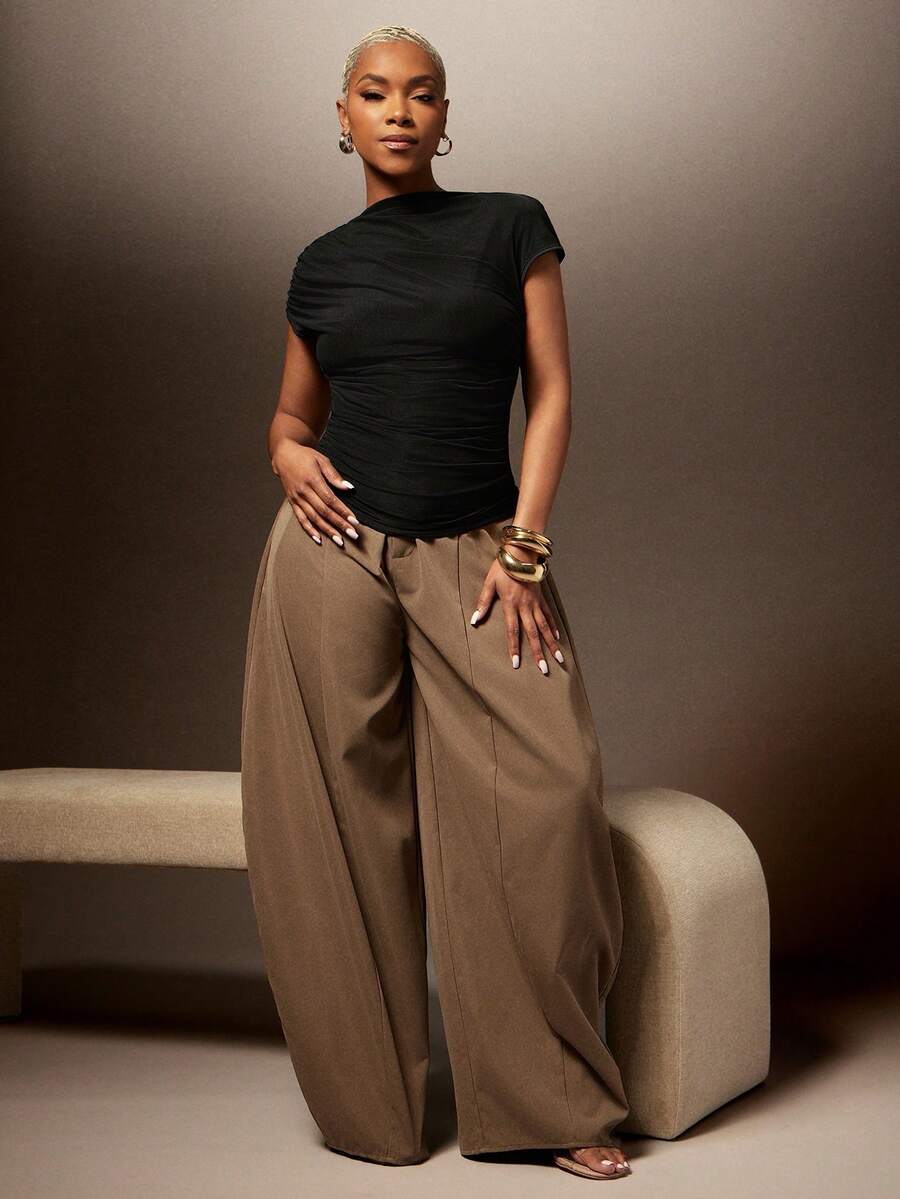 Áo lưới cổ thuyền xếp ly, lót toàn bộ - màu đen - Xem 1