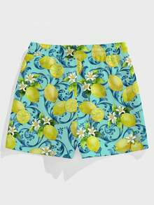 VIVINTIMO Men's Lemon Print Drawstring Waist Beach Shorts, Mesh Lining - Multicolor - View 5