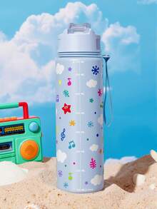 BABY SHARK X SHEIN Botella de agua de 750 ml / 25 oz con pajita de silicona y tapa a prueba de derrames, adecuada para viajes, turismo y uso escolar - Celeste - Ver 9