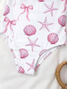 Emery Rose Kids Emery Rose Kids Young Girl Striped Bow Floral One-Piece Swimsuit - Pink - View 7