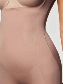 SHAPORA Body de unicolor con cuello de pico y shorts para mujer - Café integral - Ver 7