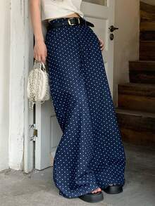Quần jeans ống rộng chấm bi dáng rộng thoải mái dành cho nữ - Màu xanh lam - Xem 2