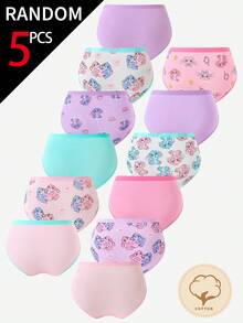 SHEIN 5-Piece Toddler Girls Underwear,Soft Knit Skin-Friendly Panties With Cartoon Graphic Print,Pink Purple Light Blue Snug Fit Daily Comfortable Briefs - Multicolor - View 2
