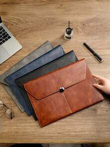 Faux Leather Document Bag, A4 Folder For Business & School Supplies, Information Organizer With Zipper, Portable Storage Pouch For Office, College, Teacher, Student, Back To School Essentials, Work & Travel Accessories - A4 - View 1