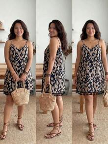 Plus Size Vacation Spaghetti Strap Summer Boho Dress With Fringe Hem,Beach Dress Sundress,Holiday Outfits Party - Multicolor - View 5