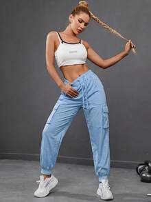 SHEIN Women Sports Pants - Dusty Blue - View 4