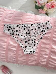 PetitDoll 1pc Cute Heart Design Ladies Romantic Panties - Black and White - View 8