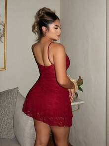 Maria Perezxox Elegante abito estivo rosa in pizzo di design di nicchia, con spalline sottili, mini abito dolce per feste di donne - Bordò - Visualizzare 2