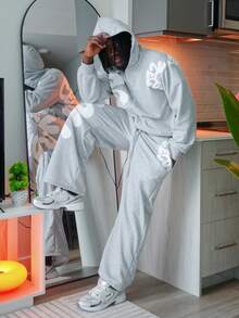 Harrin Don 男士字母印花抽绳腰宽松休闲运动裤 - 灰色 - 查看 3