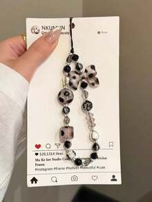1件豹纹蝴蝶结装饰手机挂绳手工串珠手机吊坠挂绳防丢链包包挂饰钥匙扣兼容苹果iPod Pro蓝牙耳机盒秋冬礼物 - 彩色 - 查看 2