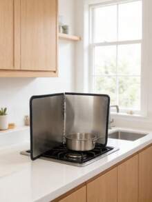 1PC Double Layer Stainless Steel Splash Guard - Heatproof, Non-Stick Kitchen Stove Protector, Foldable Panels For Home, RV, Camping - Multicolor - View 3