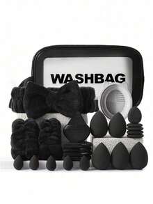 45件套化妆刷套装 - 包含20支化妆刷、5个海绵、5个粉扑、5个迷你海绵、5个指套粉扑、旅行化妆包、发带和清洁工具的完整化妆工具套装 - 彩色 - 查看 13