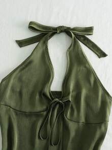 SHEIN 女士无袖露背修身短连衣裙 - 綠色 - 查看 4