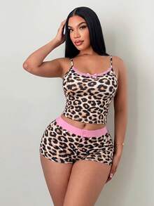 SHEIN SXY Bộ áo hai dây và quần short họa tiết da báo, phong cách thường ngày mùa hè. - Nhiều màu - Xem 4