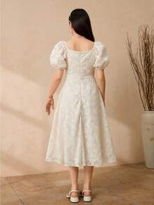 SHEIN Đầm tay phồng thanh lịch dành cho bé gái, thích hợp cho mùa xuân/hè, mùa tốt nghiệp, đám cưới, các dịp thường nhật và tiệc tùng. - Màu be - Xem 2
