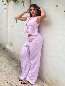 女士日常两件套服装 - 粉色 - 查看 3