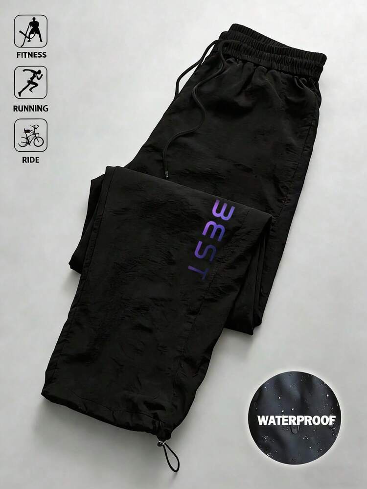 Sport MetroGents Pantalones de chándal holgados con cordón en la cintura y estampado de letras para hombre - Negro - Añade 1