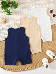 Bộ 3 món áo liền quần không tay họa tiết hoạt hình sọc dễ thương cho bé trai sơ sinh mùa hè - Nhiều màu - Xem 2