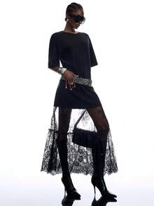 LYSMO 透视蕾丝拼接性感优雅连衣裙 - 黑色 - 查看 5