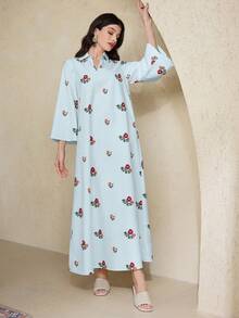 Al Najma Áo dài kiểu Thổ Nhĩ Kỳ dành cho nữ & Áo choàng dài truyền thống Ả Rập, Kaftan & Jalabiya - Màu xanh bạc hà - Xem 5