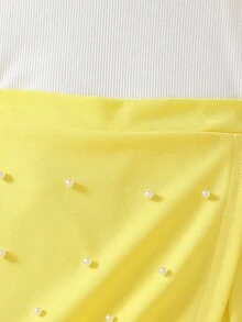 Elladie kids 两件套：女童时尚白色碎花串珠圆领背心和弹力腰带玫红色修身短裤，适合生日、度假、派对、夏季穿着 - 黃色 - 查看 7