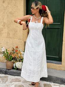 Elyressa Women's Casual Solid Color Spaghetti Strap Dress - White - View 3