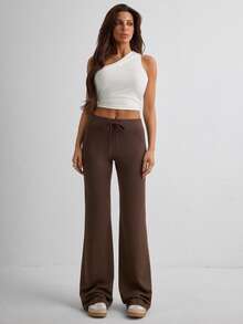 Women's Casual Commuting Minimalist Solid Color Elastic Waist Flare Pants - Brown - View 5