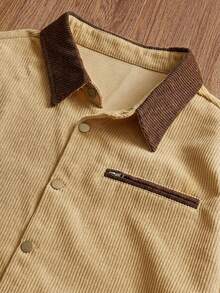 SWAVVY Chaqueta casual de manga larga de un solo abotonadura con color contrastante para hombres - Caqui - Ver 5