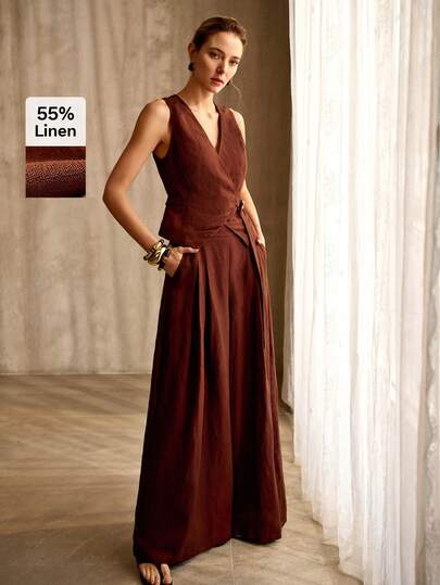 MOTF PREMIUM WOMEN'S LINEN BLEND MINIMALIST STRUCTURED WAISTCOAT