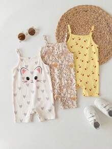 SHEIN Baby Girl Casual Knitted Solid Color Halter Romper Set, Random 6 Pieces, Send 3 Pieces - Red - View 6