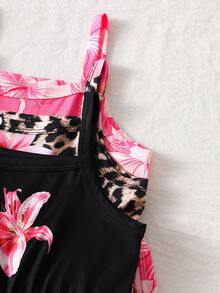 SHEIN Bộ 3 áo liền quần cho bé gái sơ sinh, màu trắng, hồng, họa tiết hoa sọc nhiều màu sắc, không tay, thoải mái và giản dị cho mùa hè mặc hàng ngày. - Nhiều màu - Xem 4