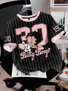 Betty Boop x SHEIN SHEIN Attitoon 女士休闲简约圆领短袖宽松T恤 - 彩色 - 查看 1