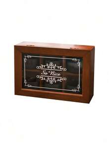 1 Pc Wooden 6-Compartment Desktop Storage Box, Clear Glass Flip Top Lid Organizer For Tea Bags, Coffee, Dried Fruits & Candy, Creative Home Decor Ornament - Black - View 9