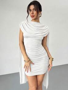 asdFirerie Vestido elegante y casual con cinta fluida y delgada, vestido de festival/vestidos elegantes para fiesta/atuendos de Acción de Gracias para mujeres/vestido de Año Nuevo/vestidos de invierno para mujeres/ropa de otoño/vestido de Año Nuevo/vestido de fiesta/falda negra/vestido negroasd TYJH - Blanco - Ver 3