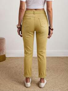 EMERY ROSE Plus Size High Stretch Floral Decorated Casual Jeans - Apricot - View 2