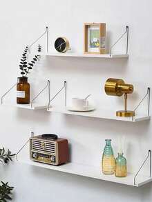 1pc Rustic Farmhouse Wood Floating Wall Shelf No Drilling Hanging Shelves For Bedroom Bathroom Living Room Kitchen Decor Storage Display Rack For Plants Books Home Decor Wall Mounted Organizer Space Saving - Multicolor - View 2