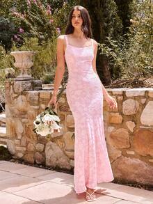 Enchnt Vestido de verano elegante de mujer con diseño jacquard cruzado y espalda descubierta - Rosa - Ver 3