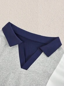 Mercer Haus 男士休闲日常撞色Polo衫，春夏款 - 藏蓝色 - 查看 3