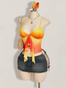 SHEIN ICON 女士休闲百搭荷叶边吊带背心，适合约会和外出穿着 - 彩色 - 查看 4