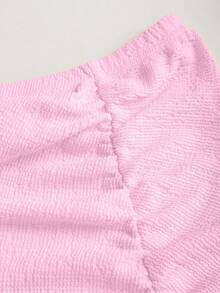 Sweetra Conjunto de 2 piezas con top corto con hombro asimétrico fruncido de unicolor y falda con cordón - Rosa - Ver 3