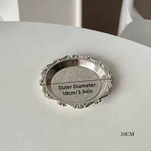 1 pieza Bandeja vintage, posavasos, portavelas, organizador de joyas, de metal en color dorado o plateado, decoración - Plateado - Ver 16