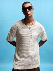 NobleFwd Camiseta de punto de manga corta y color liso casual para hombre - Beis - Ver 4